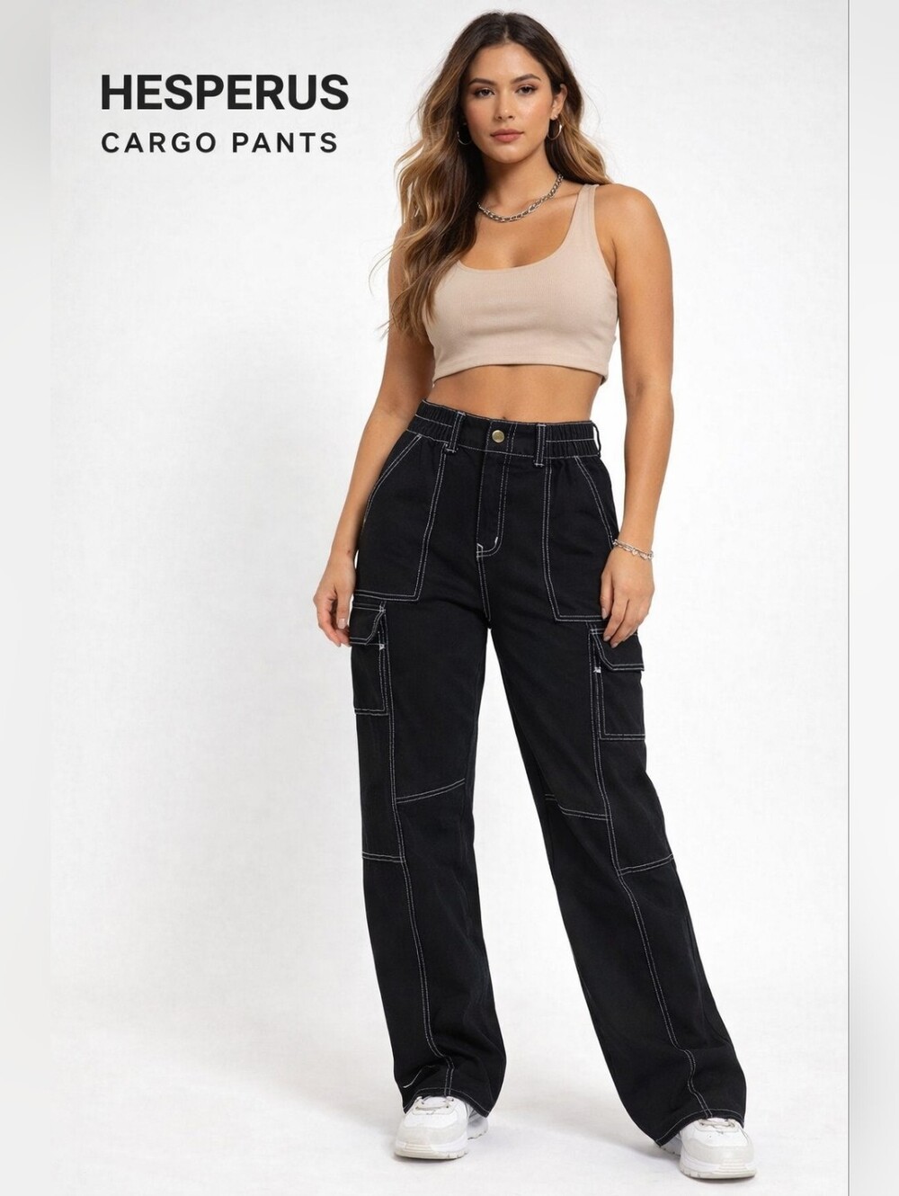 Hesperus Black Wide-Leg Cargo Pants